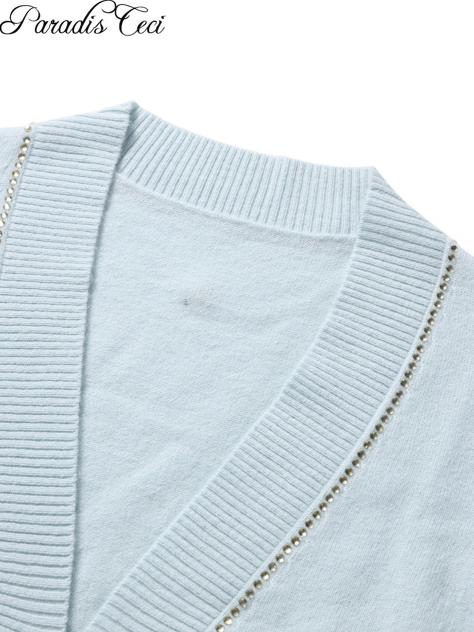 'Annie' cashmere cardigan with rhinestones - icy blue
