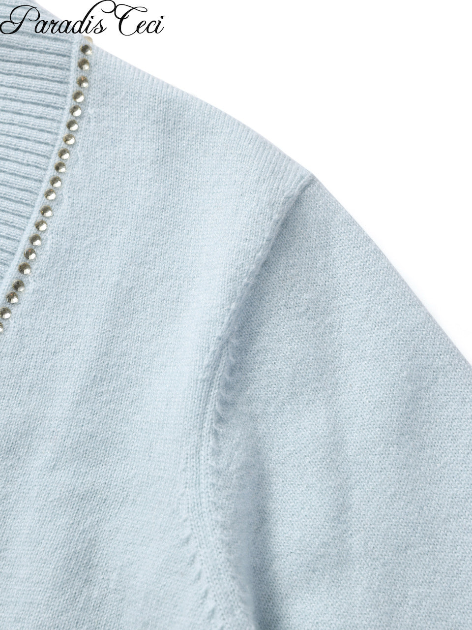 'Annie' cashmere cardigan with rhinestones - icy blue