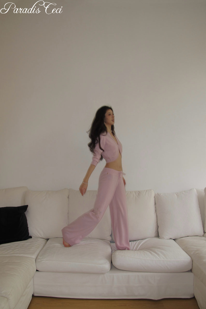 'Crystal' cashmere trousers with rhinestones- sweet pink