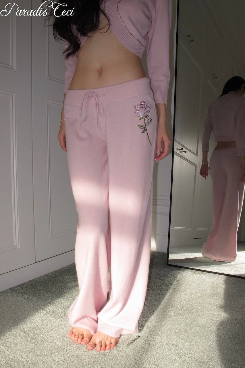 'Crystal' cashmere trousers with rhinestones- sweet pink