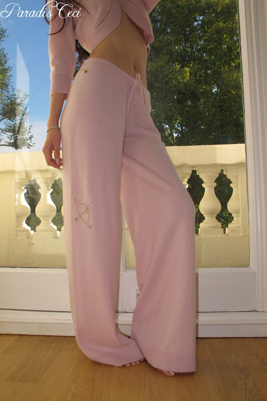 'Crystal' cashmere trousers with rhinestones- sweet pink