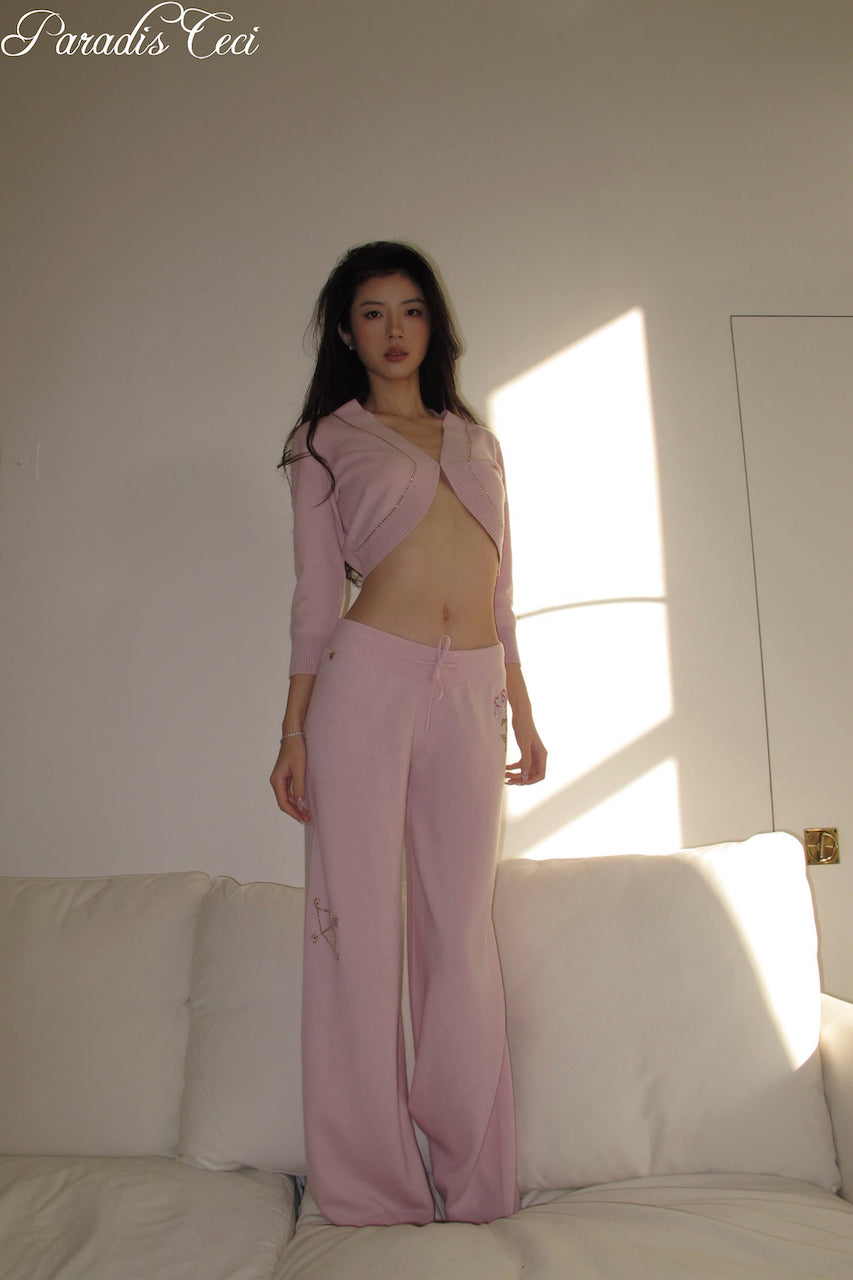 'Crystal' cashmere trousers with rhinestones- sweet pink