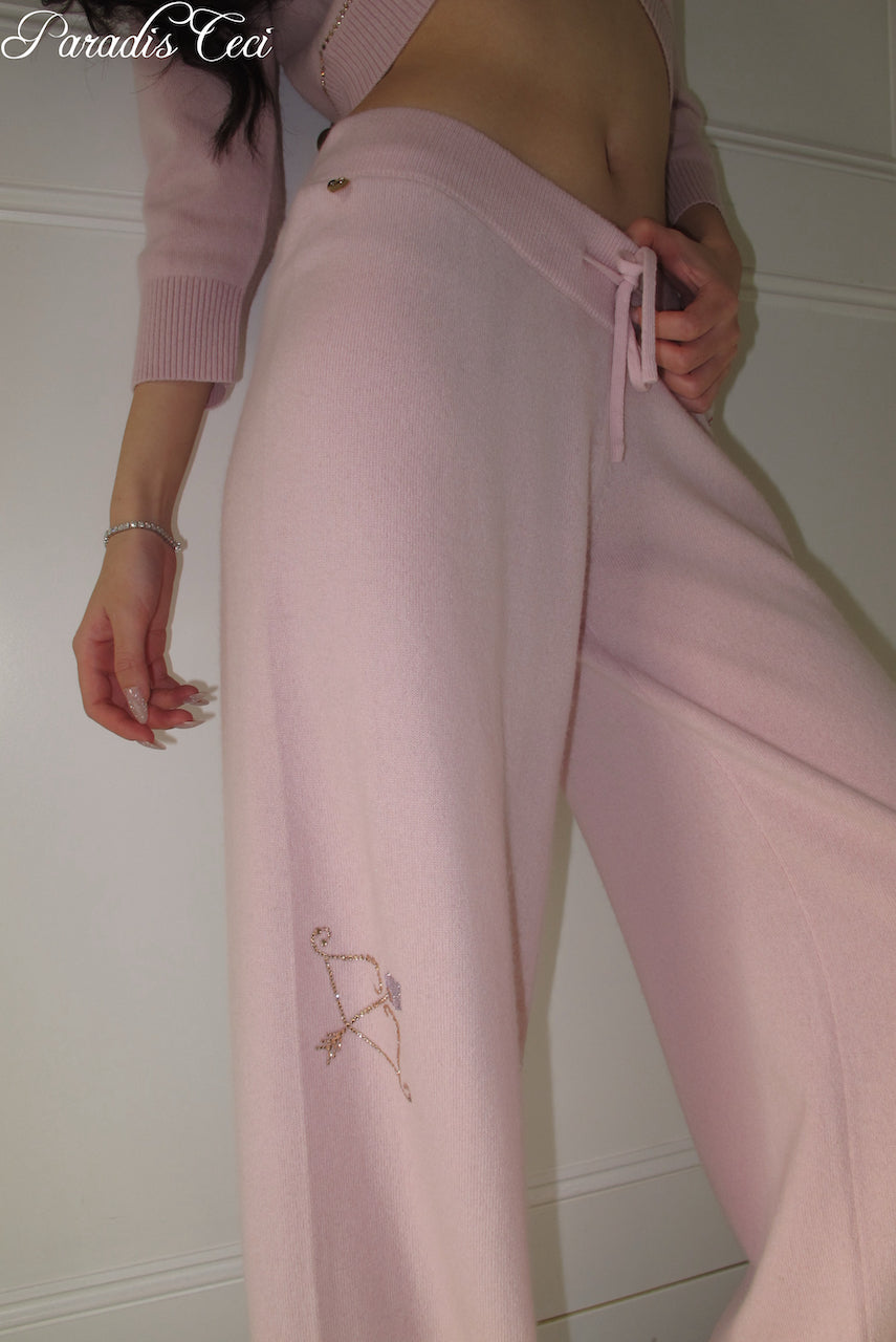 'Crystal' cashmere trousers with rhinestones- sweet pink