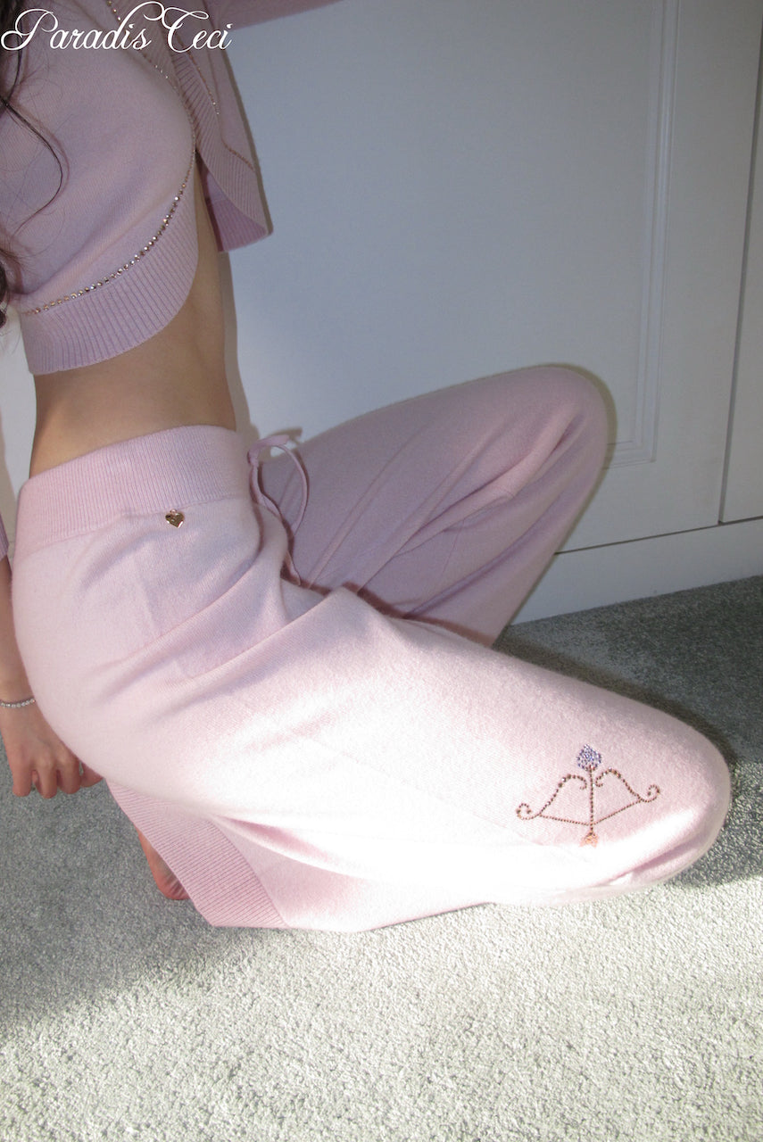 'Crystal' cashmere trousers with rhinestones- sweet pink