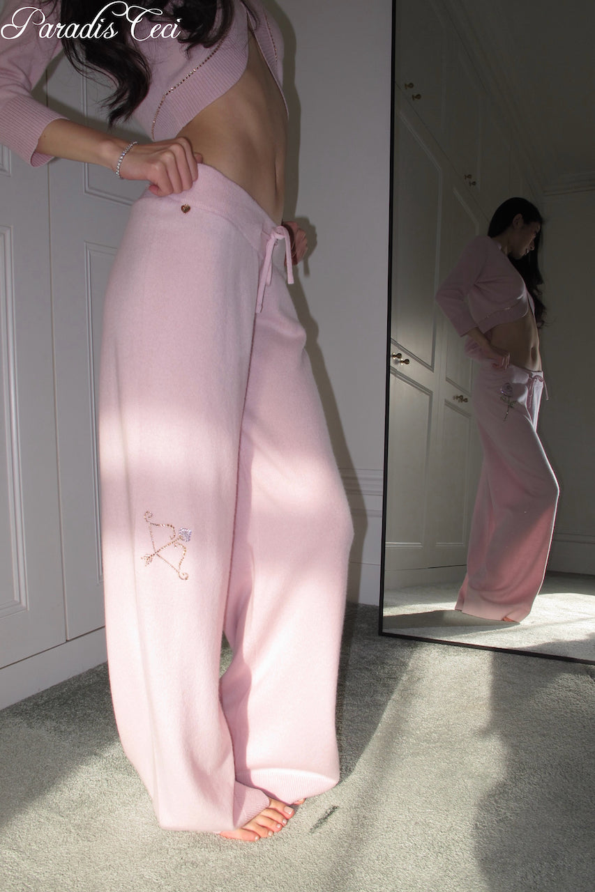 'Crystal' cashmere trousers with rhinestones- sweet pink