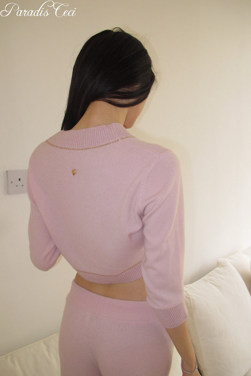 'Annie' cashmere cardigan with rhinestones- sweet pink