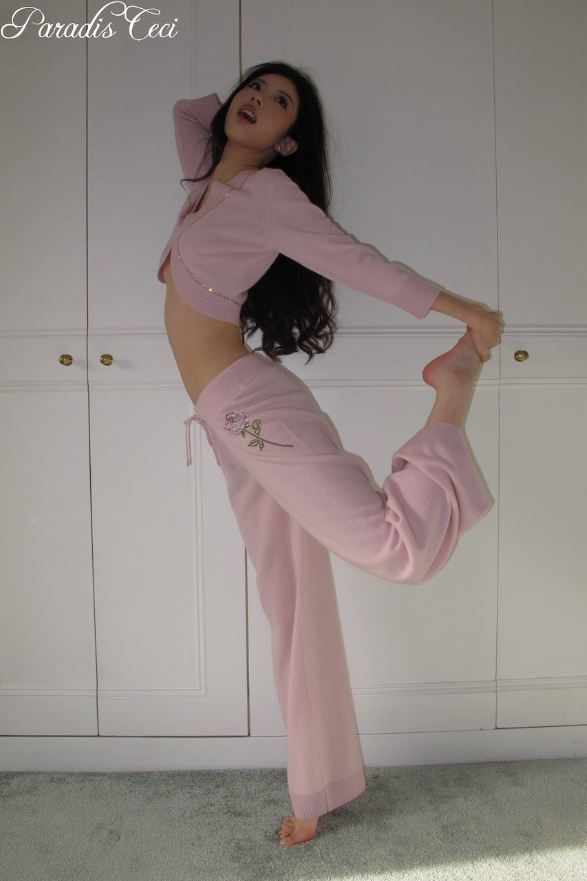'Crystal' cashmere trousers with rhinestones- sweet pink