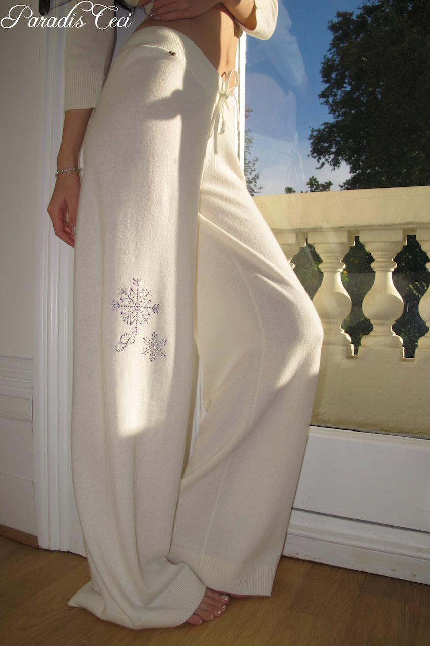 'Crystal' cashmere trousers with rhinestones - classic ivory