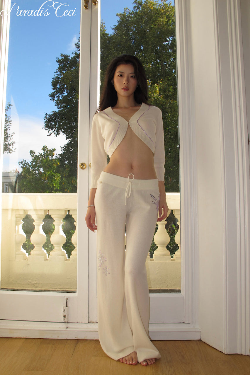 'Annie' cashmere cardigan with rhinestones - classic ivory