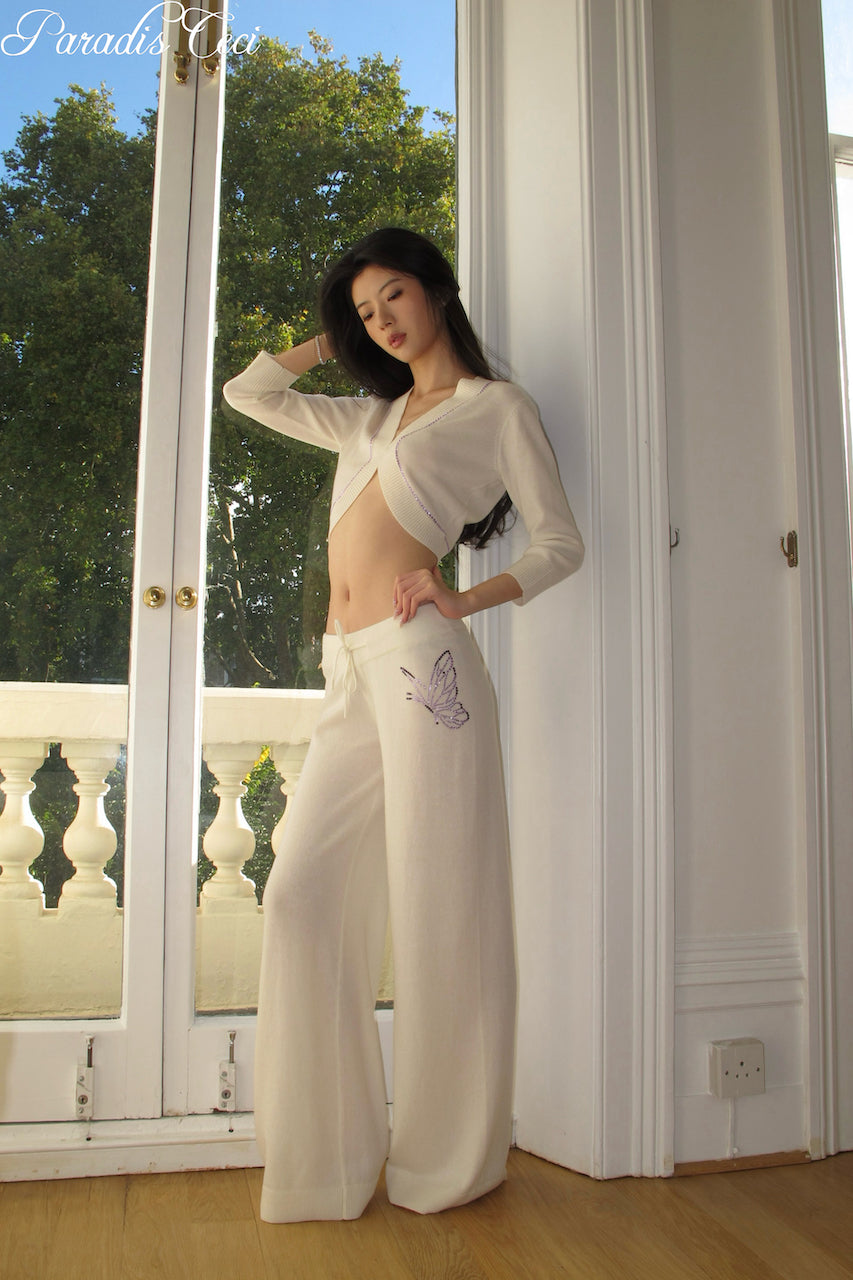 'Annie' cashmere cardigan with rhinestones - classic ivory
