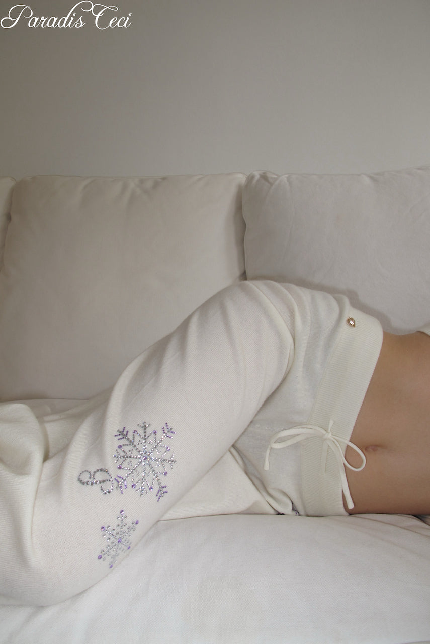 'Crystal' cashmere trousers with rhinestones - classic ivory