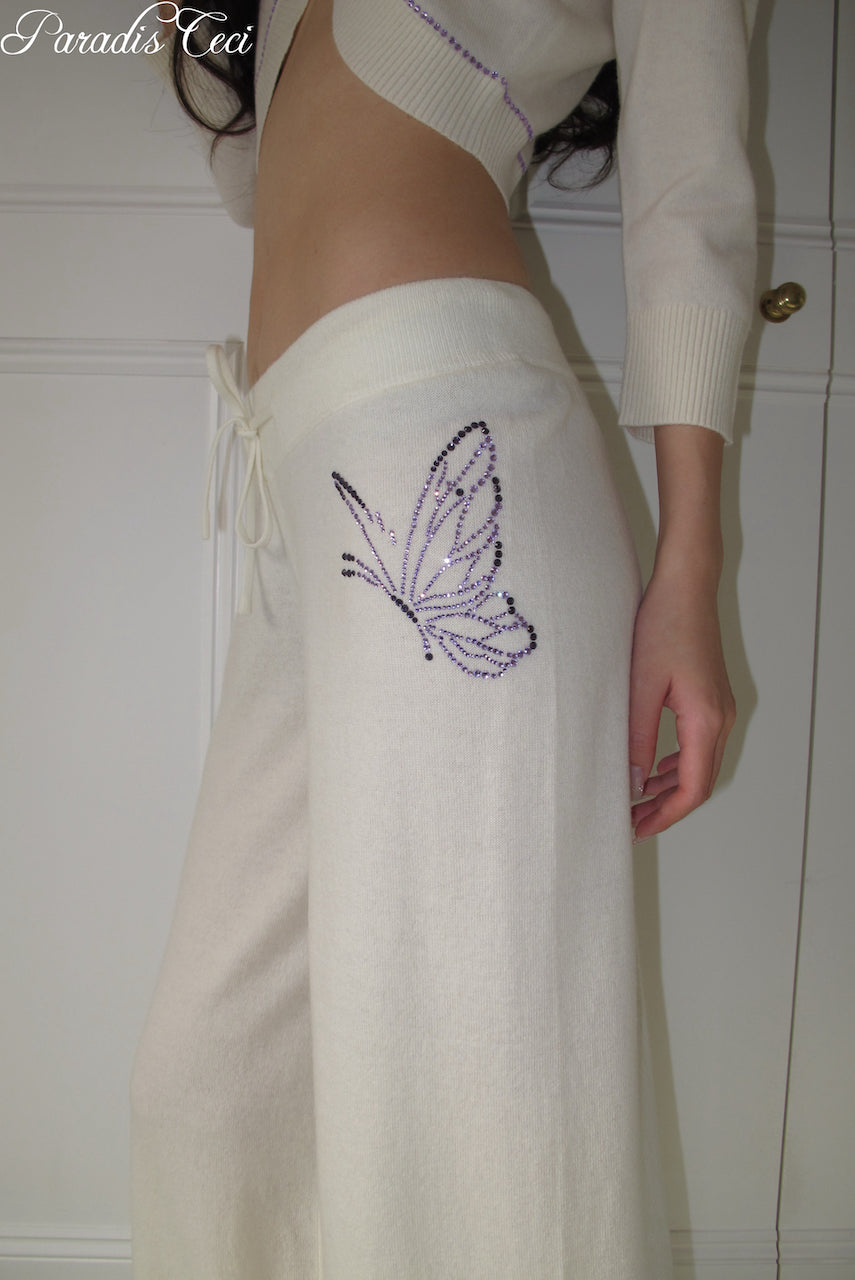 'Crystal' cashmere trousers with rhinestones - classic ivory