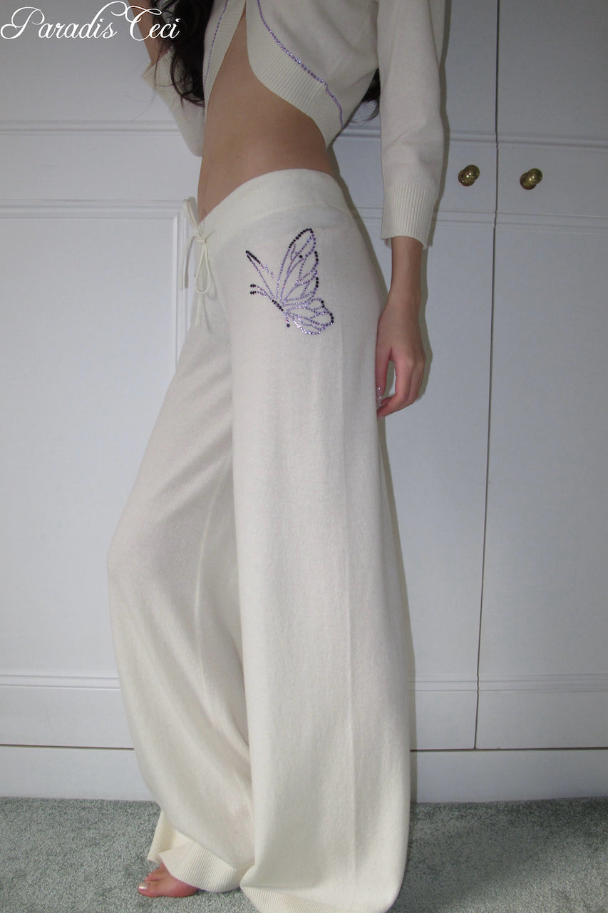 'Crystal' cashmere trousers with rhinestones - classic ivory