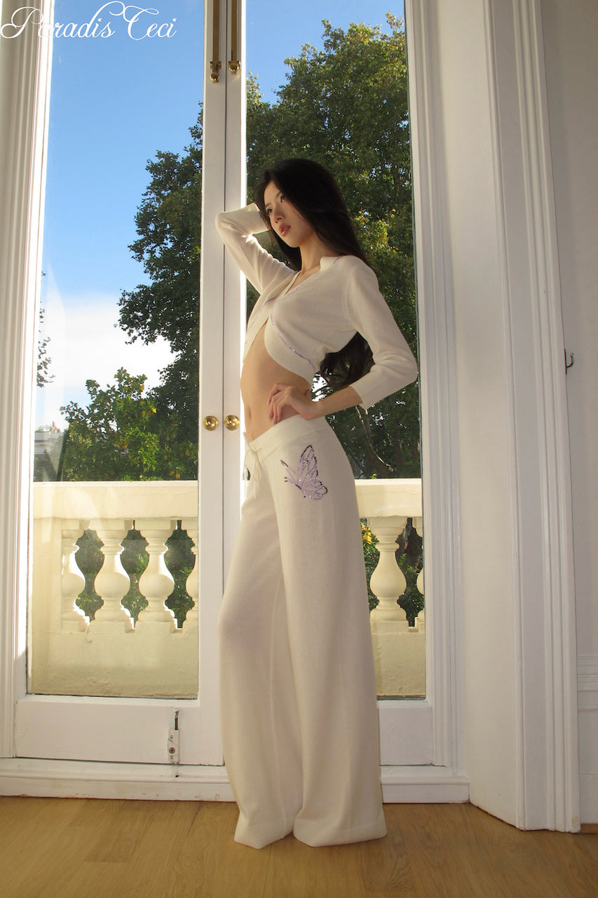 'Crystal' cashmere trousers with rhinestones - classic ivory