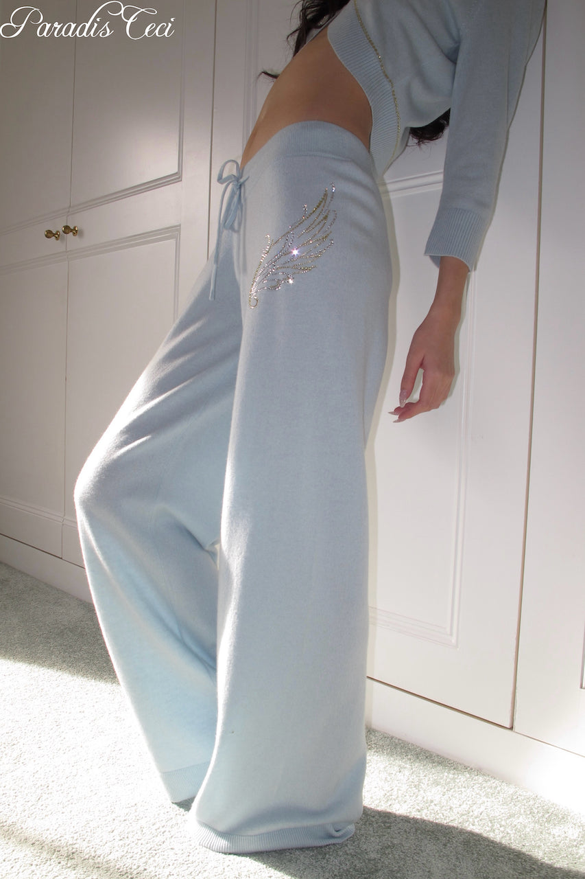 'Crystal' cashmere trousers with rhinestones - icy blue