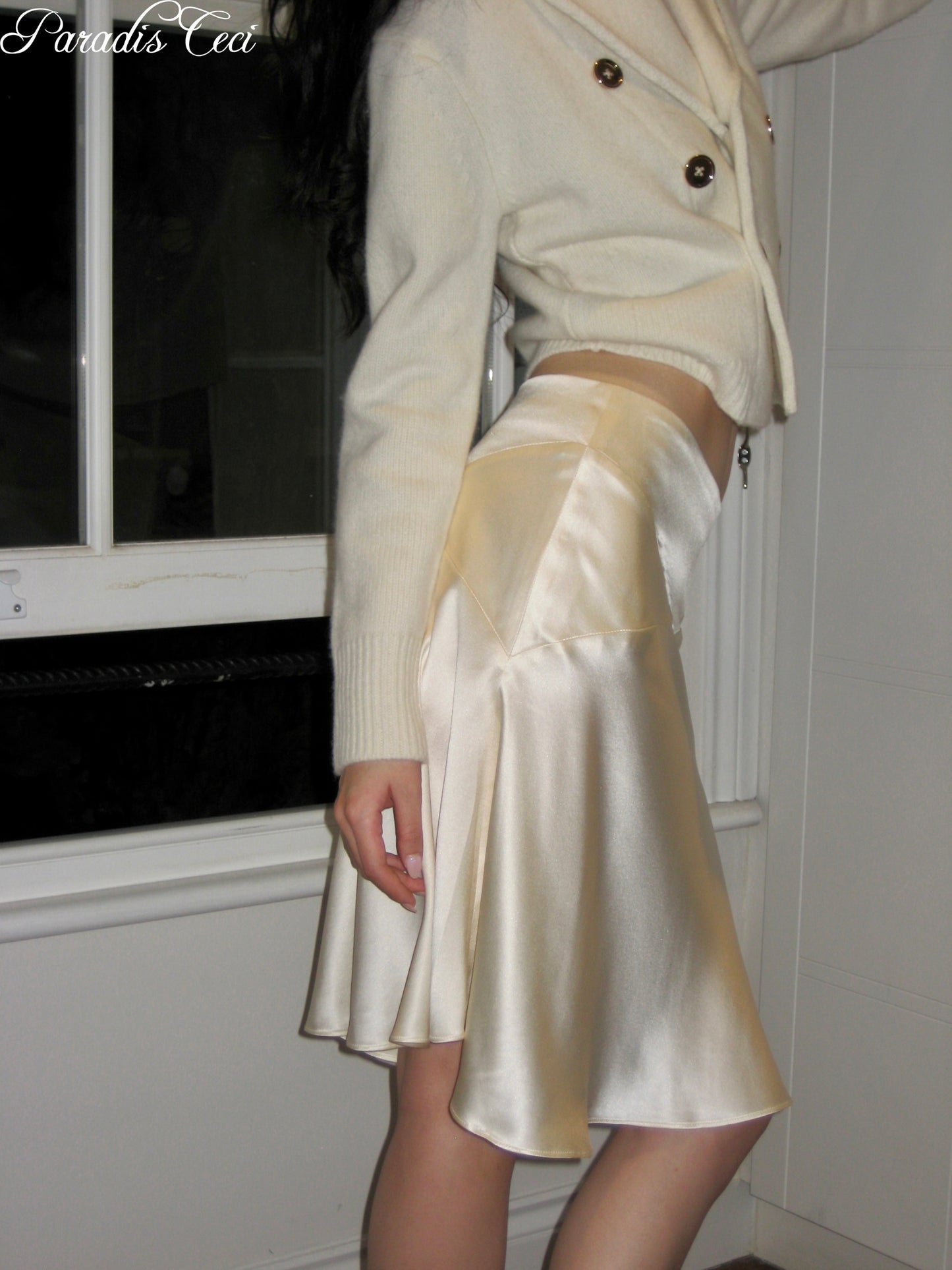 'Lily' low-rise silk midi skirt - champagne