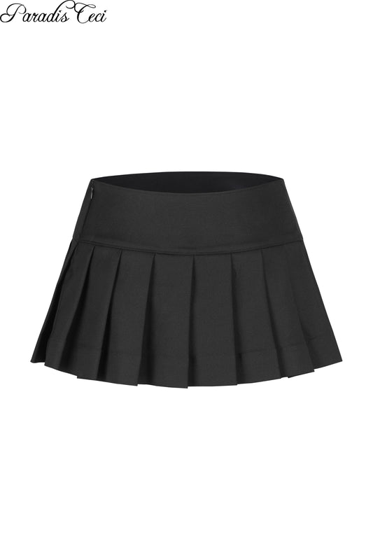 'Momisa' pleated mini skirt with inner pants - black