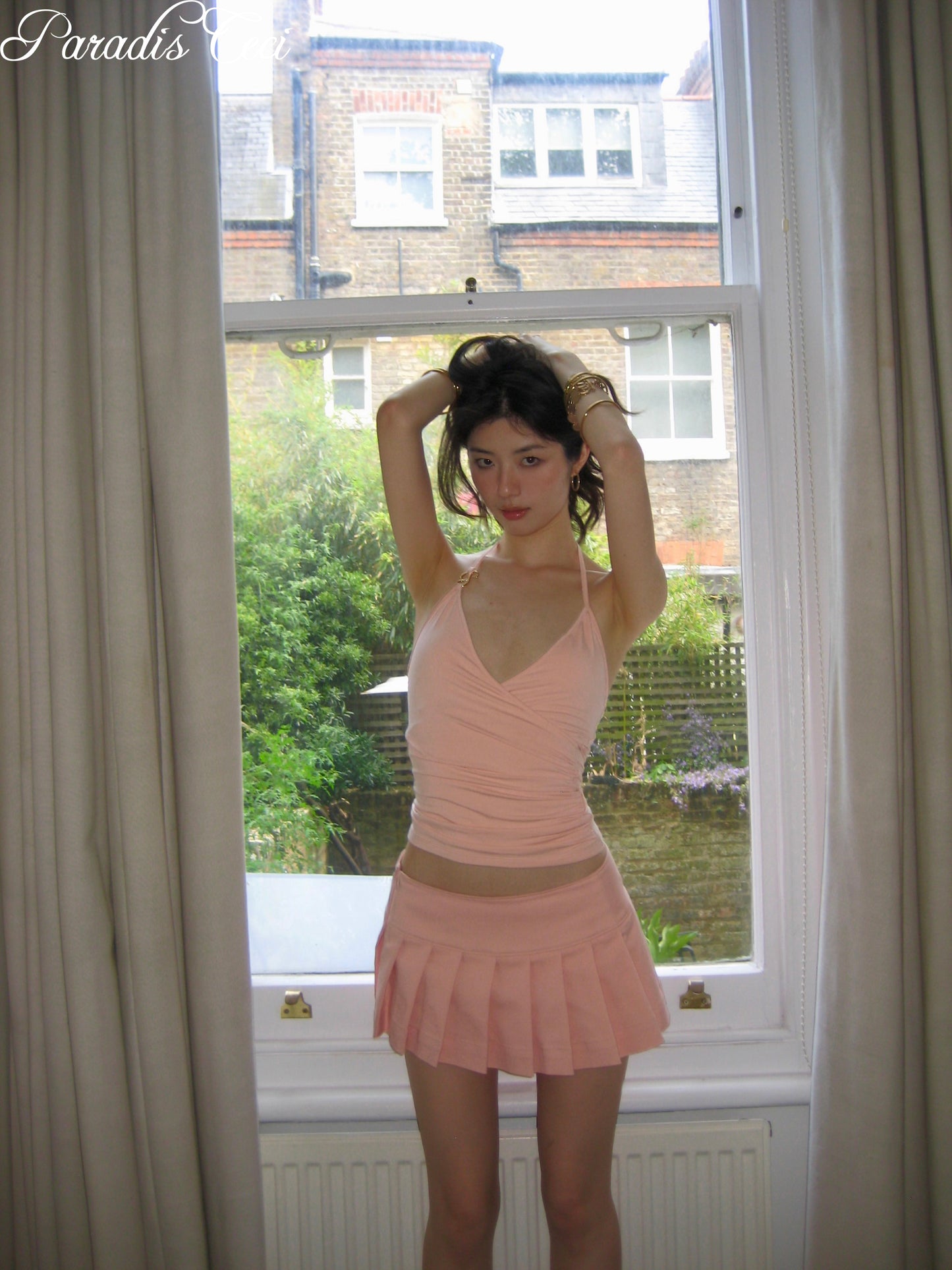 'Natalie' wrap halter top - pink