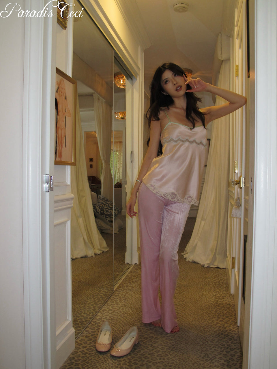 'Faye' velvet  trousers - sakura