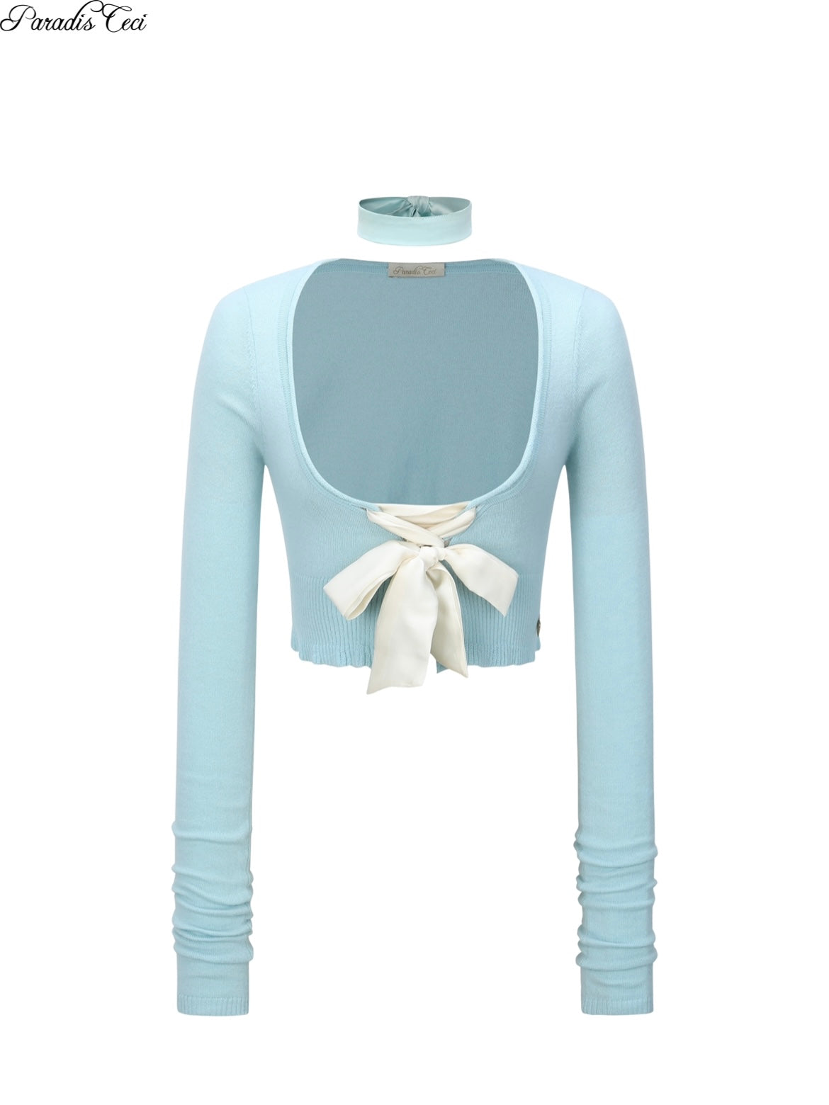 'SWAN' knit top with double ribbons - baby blue