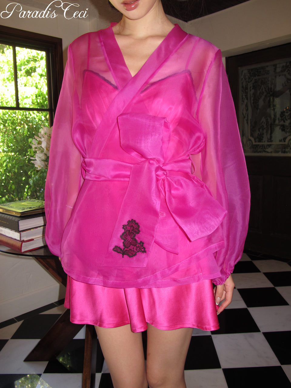 ‘Orchid Haze’ silk organza blouse