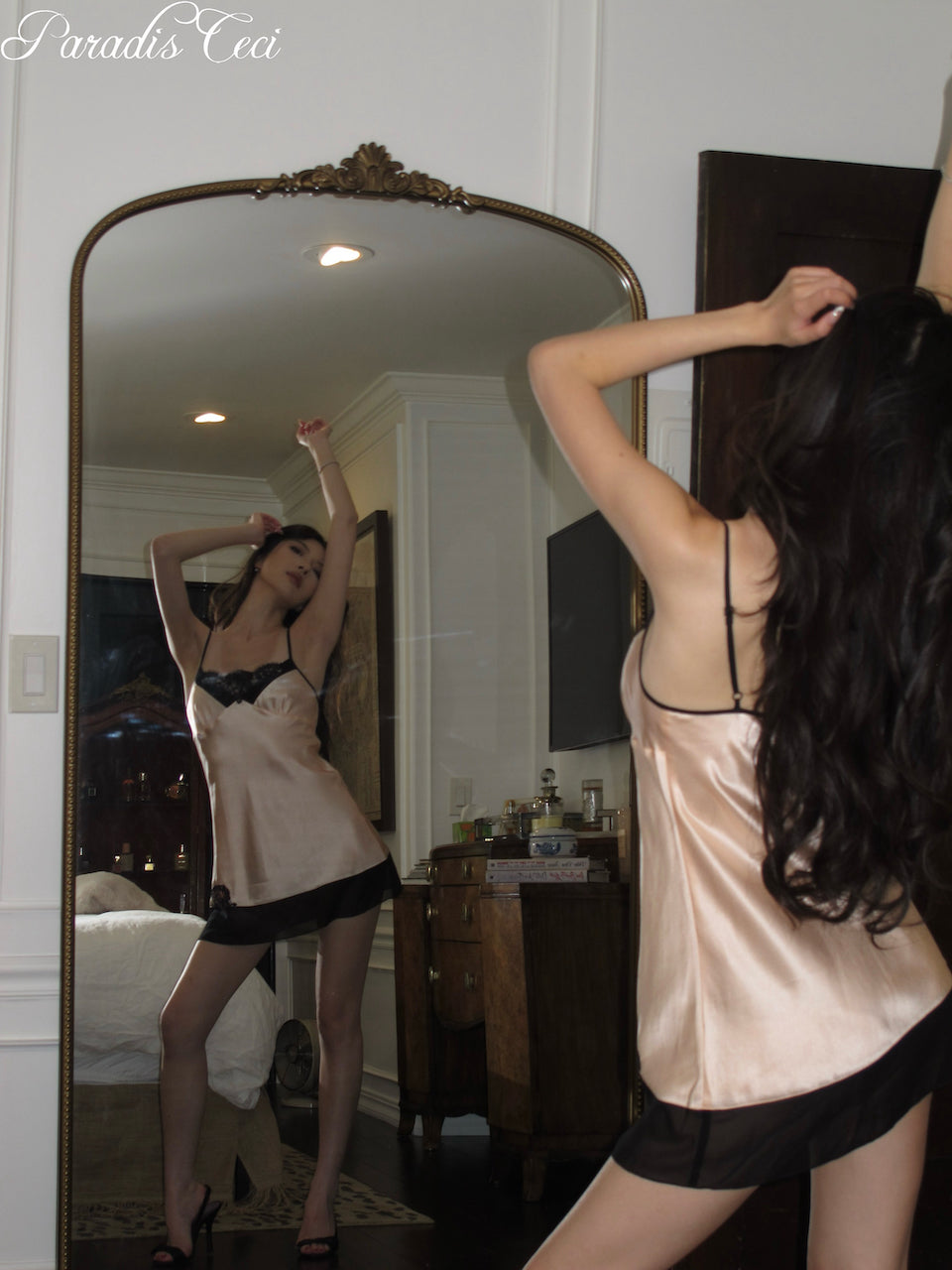 ‘Dahlia’ Chantilly lace silk slip dress