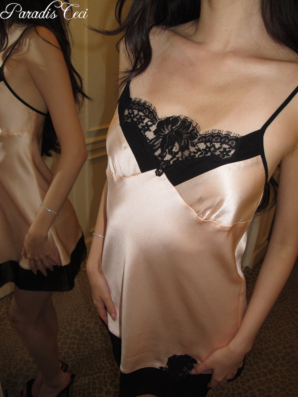 ‘Dahlia’ Chantilly lace silk slip dress