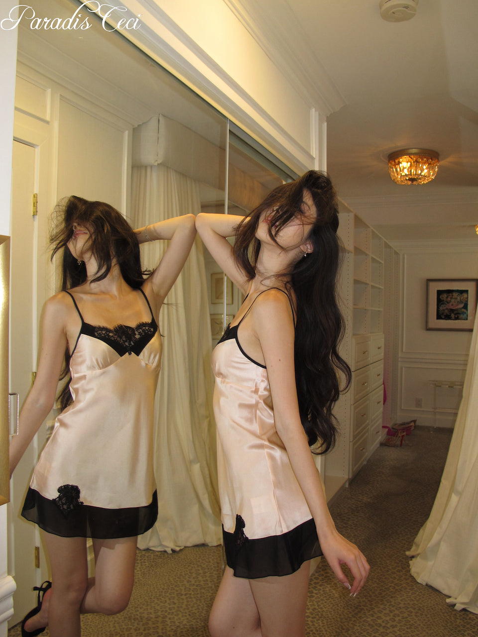 ‘Dahlia’ Chantilly lace silk slip dress