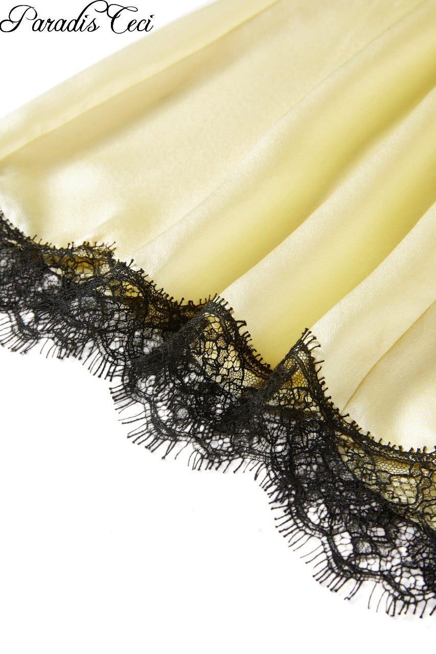 'Daisy' silk satin & lace top