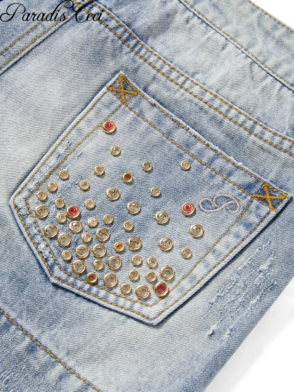 'Gia' #001 embellished low-rise denim mini skirt