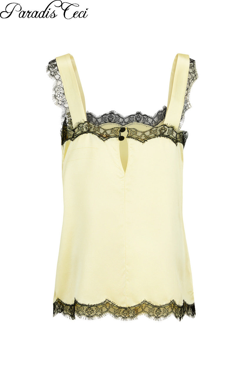 'Daisy' silk satin & lace top