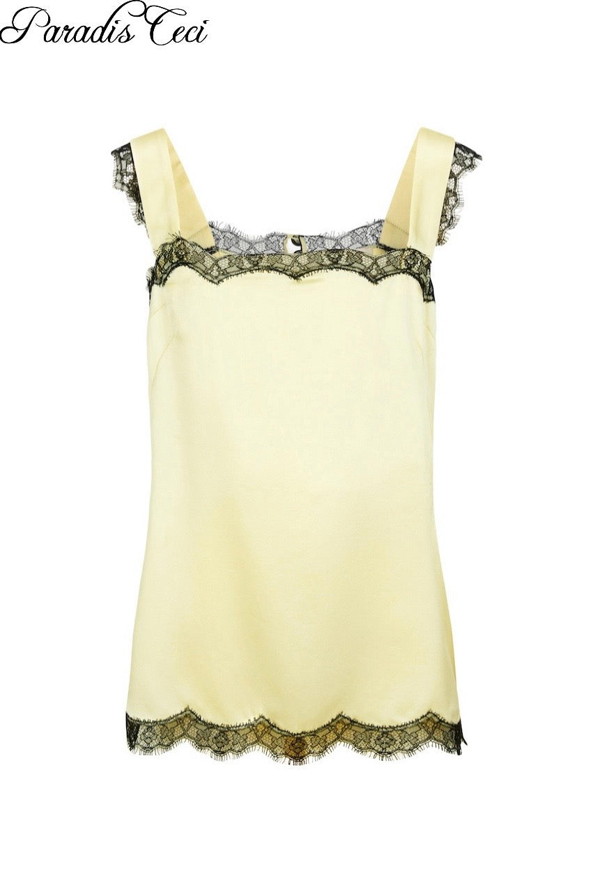 'Daisy' silk satin & lace top