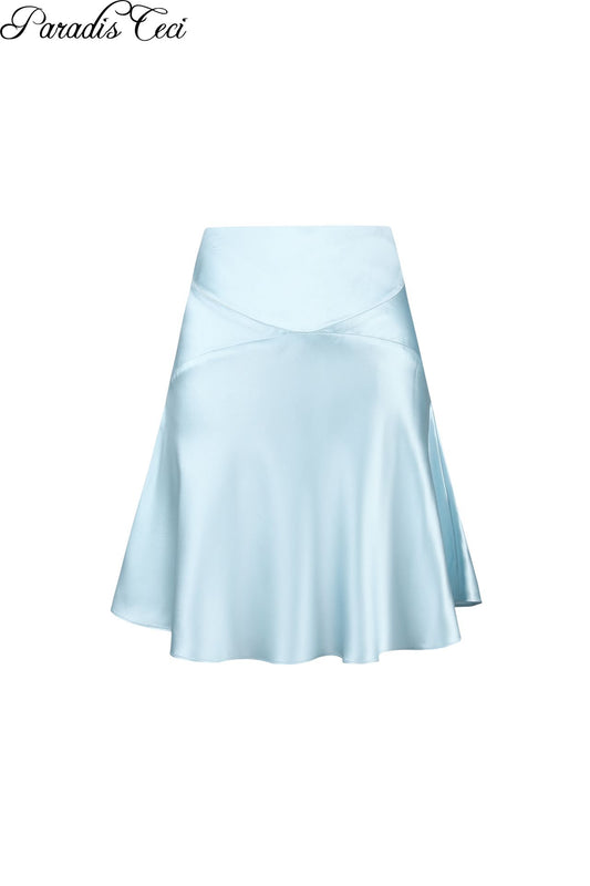 'Lily' low-rise silk midi skirt - iced blue