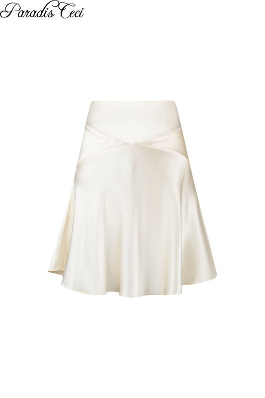 'Lily' low-rise silk midi skirt - champagne